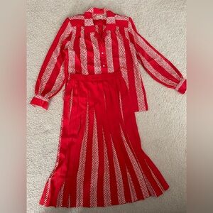 Vintage Liz Claiborne Red Chevron Stripe Blouse & Skirt Set